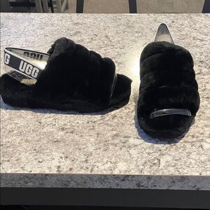 UGG Black Fluffy Slides